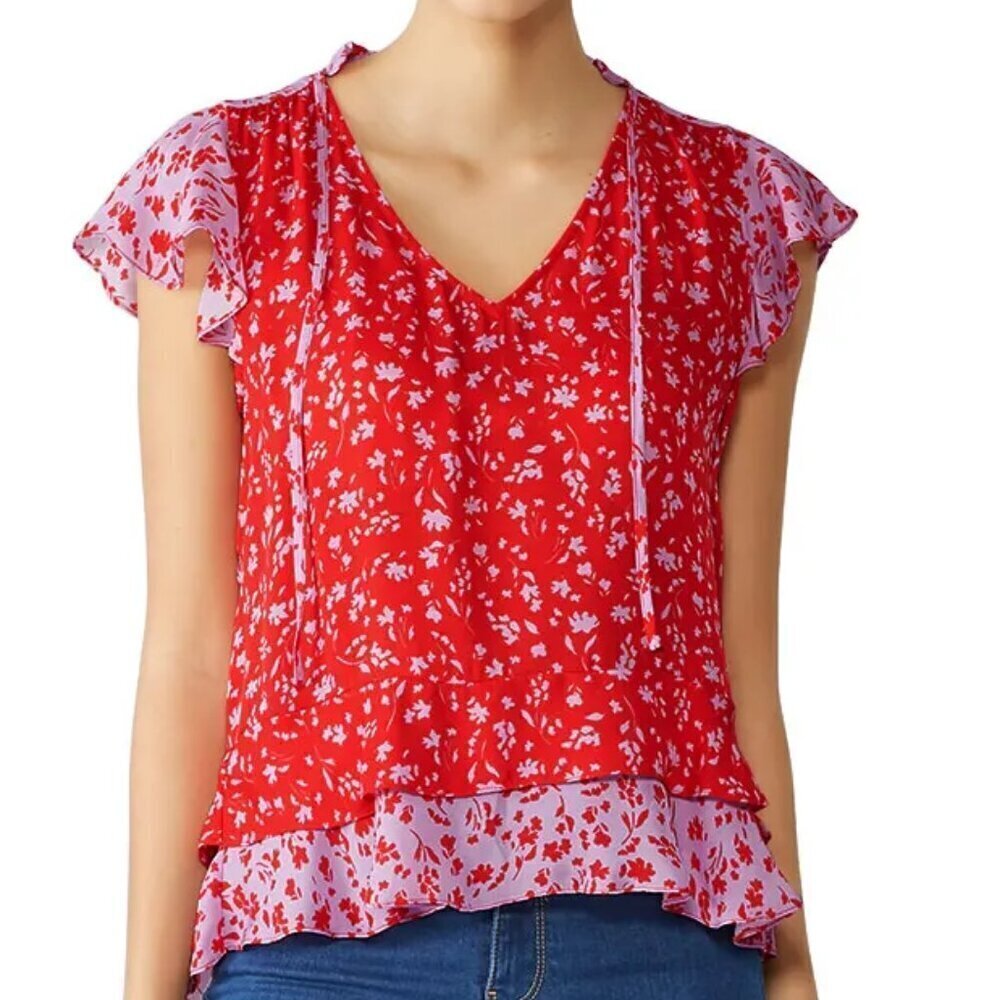 Parker Size S Primrose Combo Blouse, Flutter Sleeve, Gently Used Condition